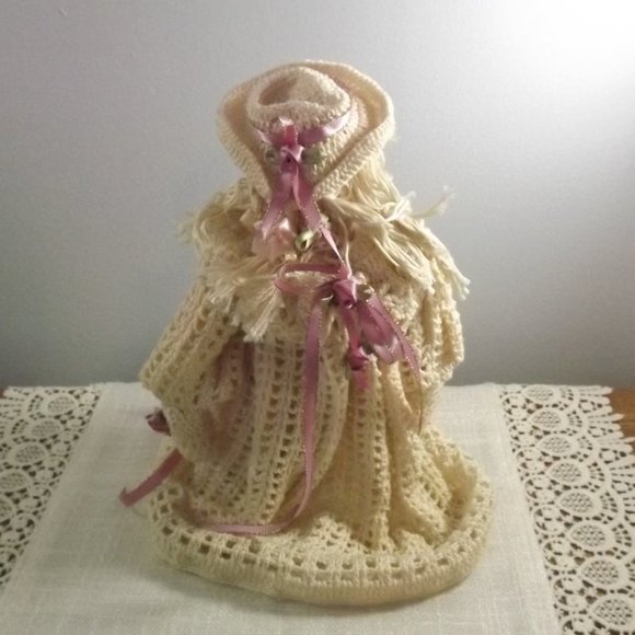 Crocheted Doll with Ribbon and Silk Flowers - Picture 7 of 10